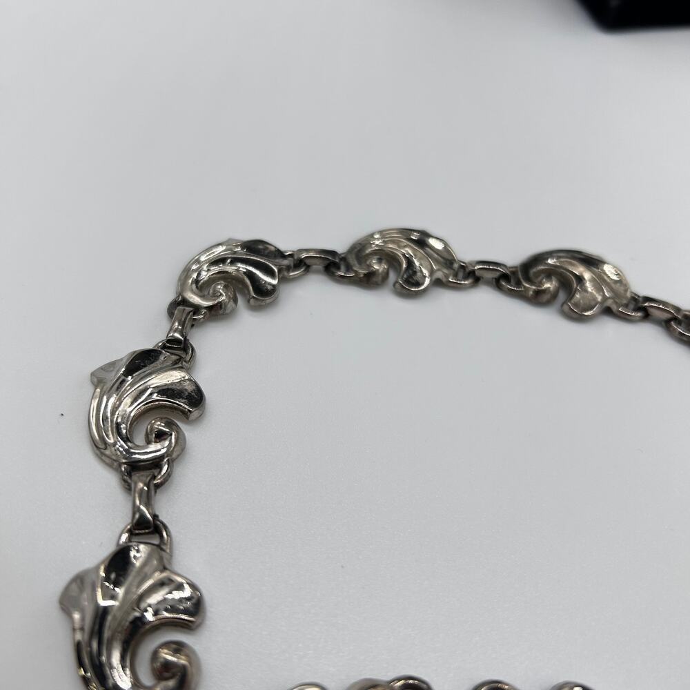 Vintage Silver Tone Short Boho Necklace Unique Statement Retro Floral Scroll - Picture 3 of 8
